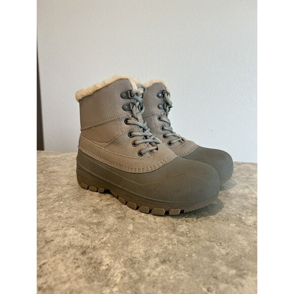All In Motion Snow Boots Gray with Fur Girls Sz 2 Water Proof Thermolite - Picture 1 of 7